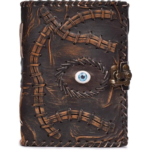 Vintage Spell Book Leather Bound Journal 7”X5” | 200 Pages |Brown| Blank Deckle - Picture 2 of 7